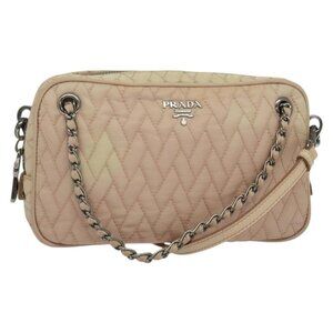 Authentic PRADA Chain Shoulder Bag Nylon 2way Pink Silver